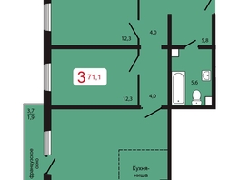 Продается 3-комнатная квартира ЖК КБС. Берег, дом 5 строение 2, 71.1 м², 8982000 рублей