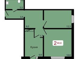 Продается 2-комнатная квартира ЖК КБС. Берег, дом 7 строение 6, 60.8  м², 8208000 рублей