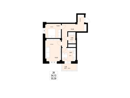 Продается 2-комнатная квартира ЖК ЛЕТО, дом 2, 55.39 м², 6000000 рублей