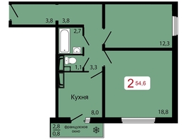 Продается 2-комнатная квартира ЖК КБС. Классика, дом 1, 54.6 м², 7248000 рублей