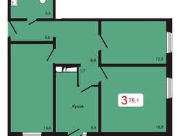 Продается 3-комнатная квартира ЖК КБС. Берег, дом 5 строение 2, 78.1 м², 9922000 рублей