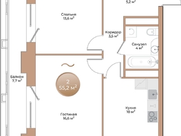 Продается 2-комнатная квартира ЖК Небо над Енисеем, 55.2  м², 12420000 рублей