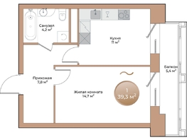 Продается 1-комнатная квартира ЖК Небо над Енисеем, 39.3 м², 9432000 рублей
