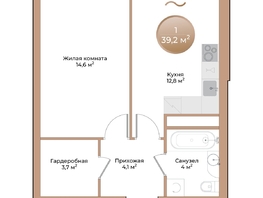 Продается 1-комнатная квартира ЖК Небо над Енисеем, 39.2 м², 6389600 рублей
