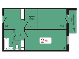 Продается 2-комнатная квартира ЖК КБС. Берег, дом 5 строение 2, 49.1  м², 7240000 рублей