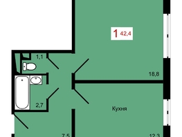 Продается 1-комнатная квартира ЖК КБС. Берег, дом 7 строение 2, 42.4  м², 6000000 рублей