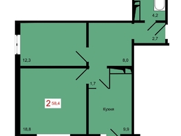 Продается 2-комнатная квартира ЖК КБС. Берег, дом 7 строение 2, 58.4  м², 7900000 рублей