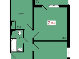 Продается 2-комнатная квартира ЖК КБС. Берег, дом 7 строение 2, 55.8  м², 7930000 рублей
