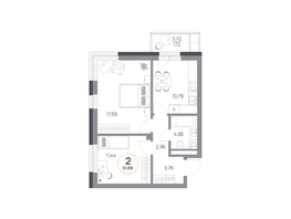 Продается 2-комнатная квартира ЖК Юдинский, дом 1.5, 51.69  м², 7055685 рублей