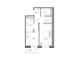 Продается 2-комнатная квартира ЖК Юдинский, дом 1.5, 51.66  м², 7005096 рублей