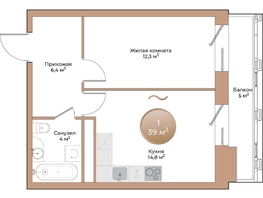 Продается 1-комнатная квартира ЖК Небо над Енисеем, 39  м&sup2;, 8190000 рублей