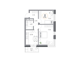 Продается 2-комнатная квартира ЖК Юдинский, дом 1.3, 51.69  м&sup2;, 7469205 рублей