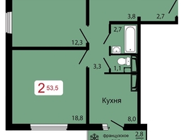 Продается 2-комнатная квартира ЖК КБС. Классика, дом 2, 53.5  м&sup2;, 7780000 рублей