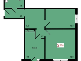 Продается 2-комнатная квартира ЖК КБС. Берег, дом 7 строение 2, 60.8  м&sup2;, 8100000 рублей