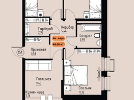 Продается 4-комнатная квартира ЖК Премьер парк, 68.68  м&sup2;, 10782760 рублей