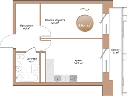 Продается 1-комнатная квартира ЖК Небо над Енисеем, 39.4  м&sup2;, 9771200 рублей