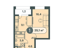 Продается 1-комнатная квартира ЖК Три Клёна, дом 1, 35.1  м&sup2;, 7020000 рублей