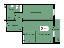 Продается 2-комнатная квартира ЖК КБС. Берег, дом 5 строение 2, 56.3  м&sup2;, 7850000 рублей
