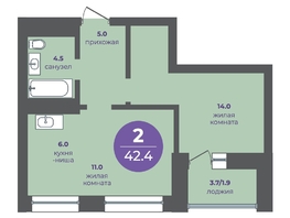 Продается 2-комнатная квартира ЖК Прогресс-квартал Перемены, дом 4, 42.4  м&sup2;, 6444800 рублей