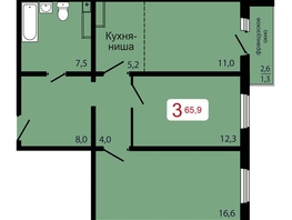 Продается 3-комнатная квартира ЖК КБС. Берег, дом 7 строение 6, 65.9  м&sup2;, 9250000 рублей