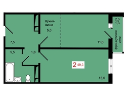 Продается 2-комнатная квартира ЖК КБС. Берег, дом 7 строение 2, 49.3  м&sup2;, 7140000 рублей