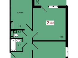 Продается 2-комнатная квартира ЖК КБС. Берег, дом 7 строение 2, 56.2  м&sup2;, 8450000 рублей