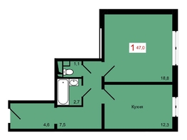 Продается 1-комнатная квартира ЖК Мичурино, дом 4 стр 4, 47  м&sup2;, 6100000 рублей