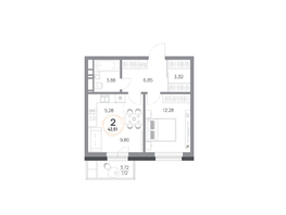 Продается 2-комнатная квартира ЖК Юдинский, дом 1.4, 42.51  м&sup2;, 6112938 рублей
