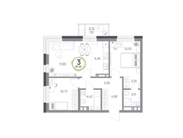 Продается 3-комнатная квартира ЖК Юдинский, дом 1.4, 67.4  м&sup2;, 9550580 рублей