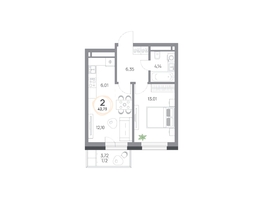 Продается 2-комнатная квартира ЖК Юдинский, дом 1.4, 42.73  м&sup2;, 6144574 рублей