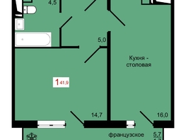 Продается 1-комнатная квартира ЖК КБС. Курчатова, дом 12.1, 41.9  м&sup2;, 6800000 рублей