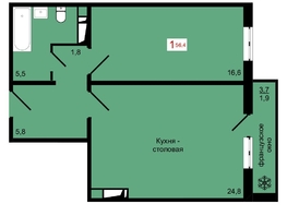Продается 1-комнатная квартира ЖК КБС. Курчатова, дом 12.1, 56.4  м&sup2;, 8150000 рублей