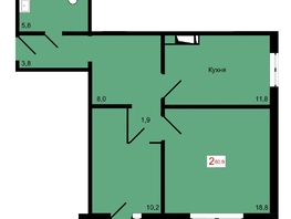 Продается 2-комнатная квартира ЖК КБС. Курчатова, дом 12.1, 60.9  м&sup2;, 9050000 рублей