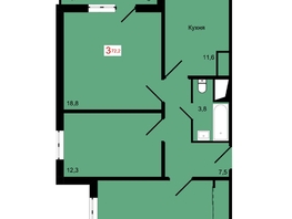Продается 3-комнатная квартира ЖК КБС. Курчатова, дом 12.1, 72.2  м&sup2;, 10650000 рублей