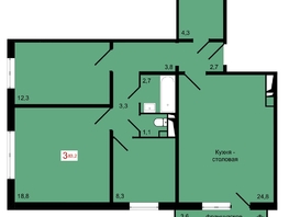 Продается 3-комнатная квартира ЖК КБС. Курчатова, дом 12.2, 83.2  м&sup2;, 11800000 рублей