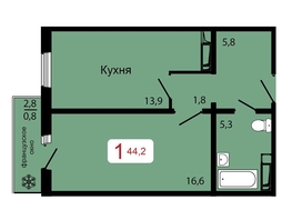Продается 1-комнатная квартира ЖК КБС. Классика, дом 2, 44.2  м&sup2;, 6580000 рублей