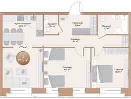 Продается 2-комнатная квартира ЖК Небо над Енисеем, 77.5  м&sup2;, 17825000 рублей