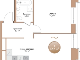 Продается 1-комнатная квартира ЖК Небо над Енисеем, 43.3  м&sup2;, 8660000 рублей
