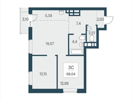 Продается 3-комнатная квартира ЖК Расцветай в Солнечном, дом 2, 68.64  м&sup2;, 9100000 рублей