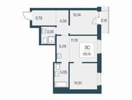 Продается 3-комнатная квартира ЖК Расцветай в Солнечном, дом 2, 59.15  м&sup2;, 8050000 рублей