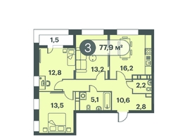Продается 3-комнатная квартира ЖК Три Клёна, дом 1, 77.9  м&sup2;, 13243000 рублей
