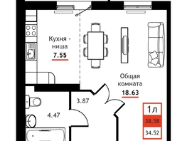 Продается 1-комнатная квартира ЖК Академик, 38.58  м&sup2;, 5245000 рублей