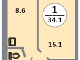 Продается 1-комнатная квартира ЖК Снегири, дом 10, 34.5  м&sup2;, 5160000 рублей