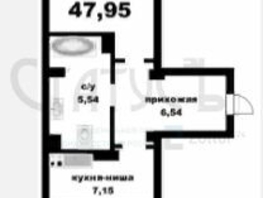 2-комнатная квартира, 47.04 м², 1/15 этаж