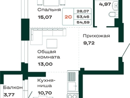 Продается 2-комнатная квартира ЛОКОМОТИВ, б/с 3 и 4, 54.59 м², 3957775 рублей
