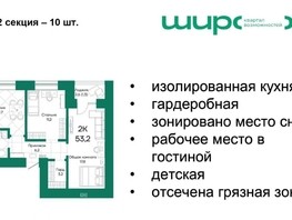 Продается 2-комнатная квартира ЖК Широта, корпус 2, 53.2  м², 6075440 рублей