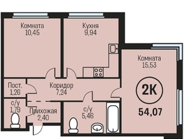 Продается 2-комнатная квартира ЖК Адалин на Южном, дом 15 корпус 4, 54.07  м², 6055840 рублей