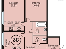 Продается 3-комнатная квартира ЖК Адалин на Южном, дом 15 корпус 7, 54.75  м², 5858250 рублей