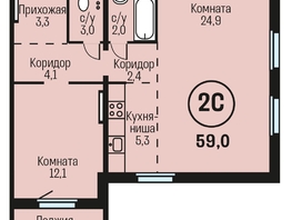 Продается 2-комнатная квартира ЖК Адалин на Южном, дом 15 корпус 6, 59  м², 5723000 рублей