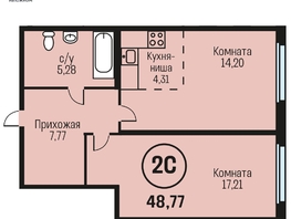 Продается 2-комнатная квартира ЖК Адалин на Южном, дом 15 корпус 7, 48.77 м², 4877000 рублей